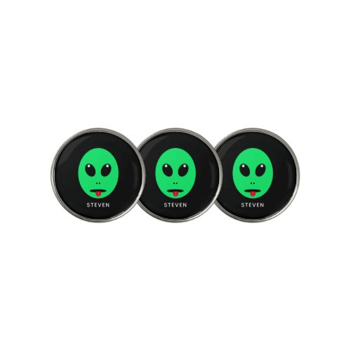 Funny Space Alien Head Black Green Personalized Golf Ball Marker