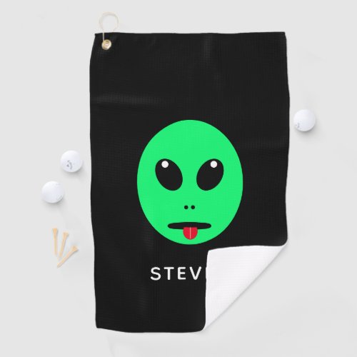 Funny Space Alien Head Black Green Personalized Golf Towel