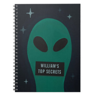 Funny space alien. Humor joke cartoon ufo. Secrets Notebook