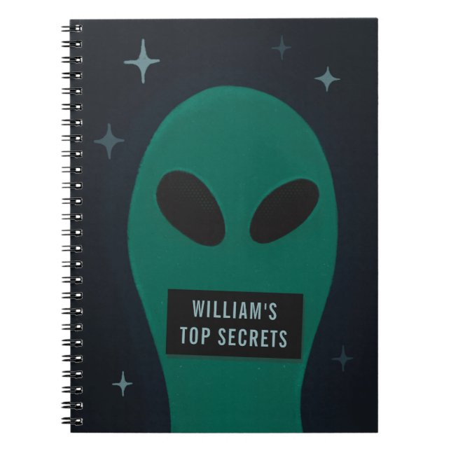 Funny space alien. Humor joke cartoon ufo. Secrets Notebook (Front)
