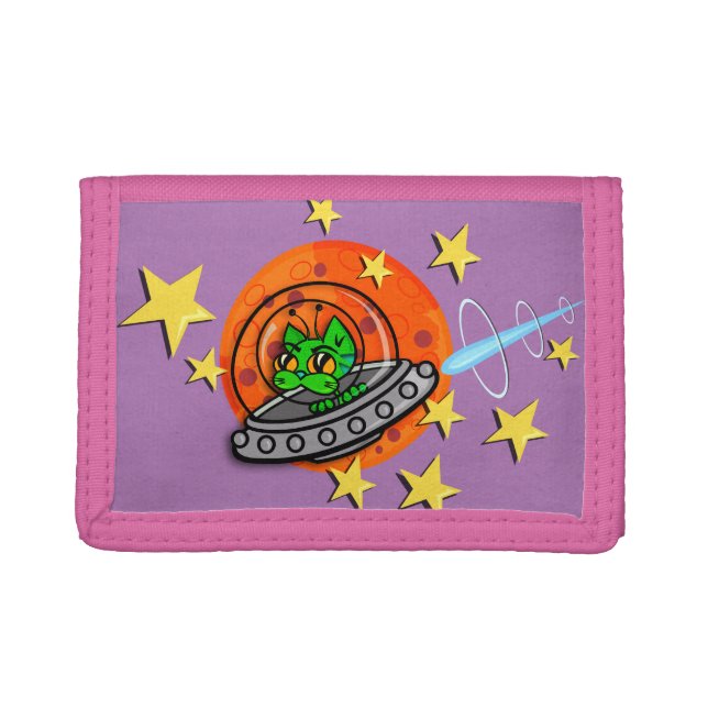 FUNNY SPACE ALIEN KITTY CAT GRAPHIC PINK WALLET (Front)