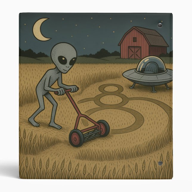 Funny space alien ufo crop circle science fiction  3 ring binder (Back)