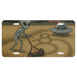 Funny space alien ufo crop circle science fiction license plate
