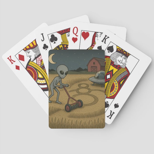 Funny space alien ufo crop circle science fiction  poker cards (Back)
