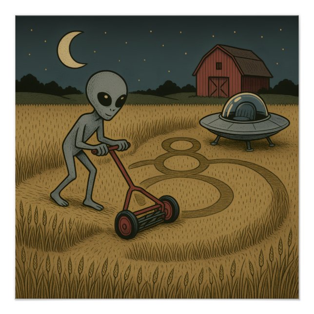Funny space alien ufo crop circle science fiction  poster (Front)