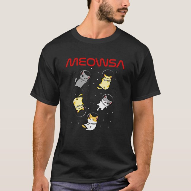 Funny Space Astronaut Cat Gifts Men Women Kids Cat T-Shirt (Front)