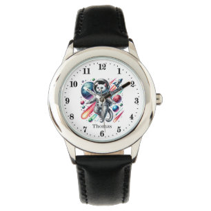 Funny space cat add name boys watch