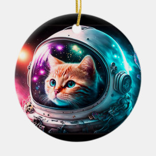 Funny Space Cat Astronaut Kitty Galaxy Universe Ceramic Ornament