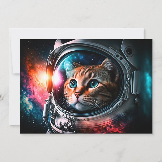 Funny Space Cat Astronaut Kitty Galaxy Universe Invitation (Front)