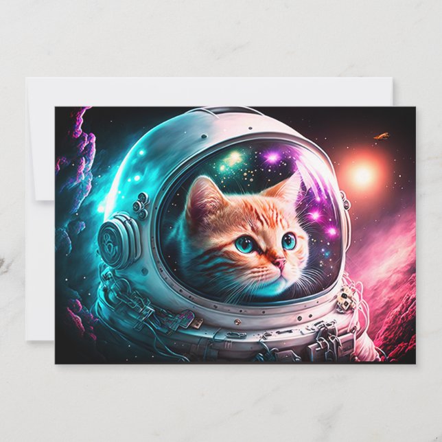 Funny Space Cat Astronaut Kitty Galaxy Universe Invitation (Front)