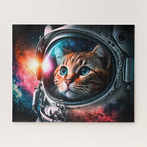 Funny Space Cat Astronaut Kitty Galaxy Universe Jigsaw Puzzle