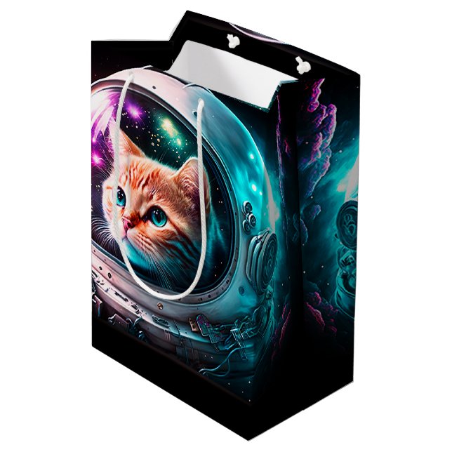 Funny Space Cat Astronaut Kitty Galaxy Universe Medium Gift Bag (Back Angled)