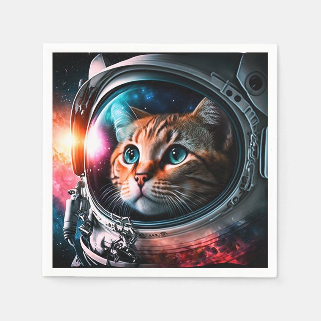 Funny Space Cat Astronaut Kitty Galaxy Universe Napkins (Front)