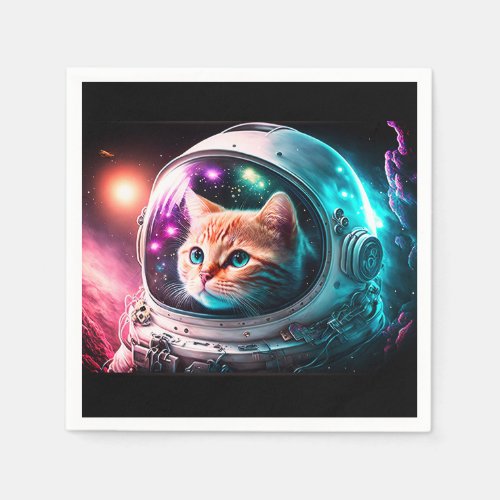 Funny Space Cat Astronaut Kitty Galaxy Universe Napkins