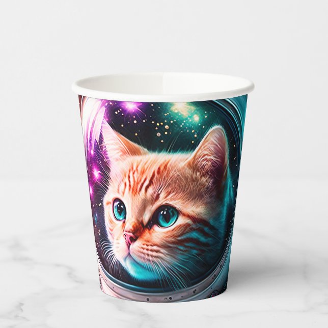 Funny Space Cat Astronaut Kitty Galaxy Universe Paper Cups (Left)