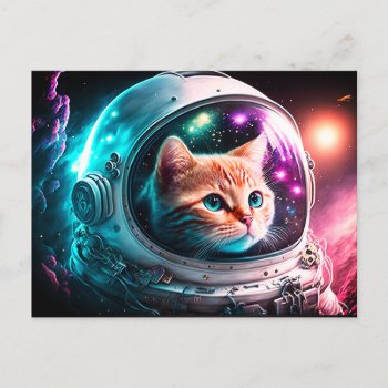 Funny Space Cat Astronaut Kitty Galaxy Universe Postcard by azlaird at Zazzle