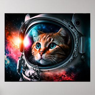Funny Space Cat Astronaut Kitty Galaxy Universe Poster