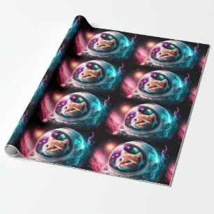 Funny Space Cat Astronaut Kitty Galaxy Universe Wrapping Paper