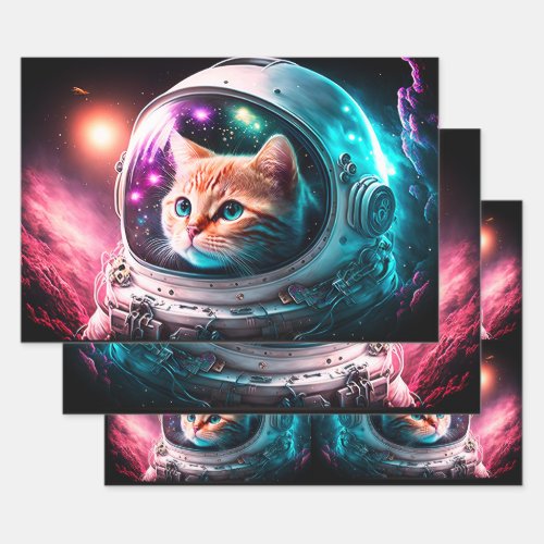 Funny Space Cat Astronaut Kitty Galaxy Universe Wrapping Paper Sheets
