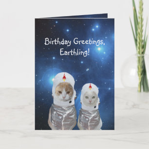 Funny Space Cats Birthday Card