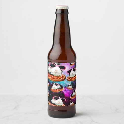 Funny space guinea pig beer bottle label