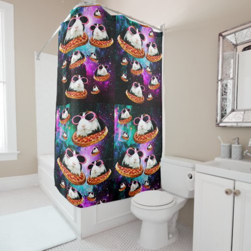 Funny space guinea pig shower curtain