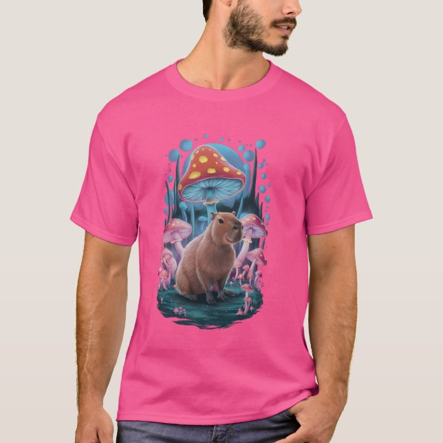 Funny Space Mushroom Capybara T-Shirt (Front)