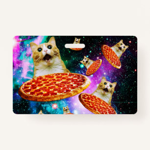 Funny space pizza cat badge