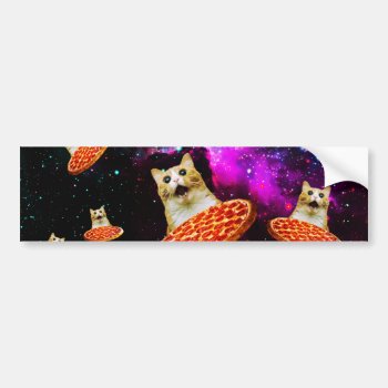 Funny Space Pizza Cat Bumper Sticker by jahwil at Zazzle