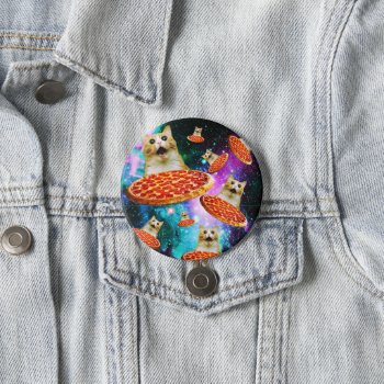 Funny Space Pizza Cat Button by jahwil at Zazzle
