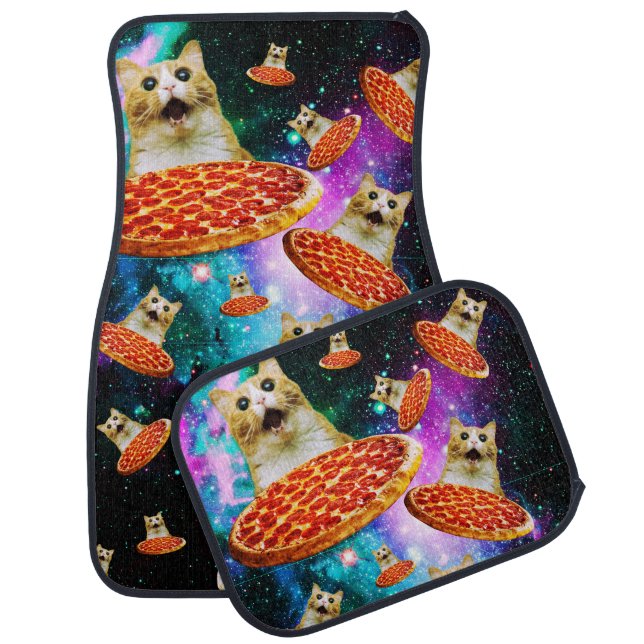 Funny space pizza cat car floor mat (Set)