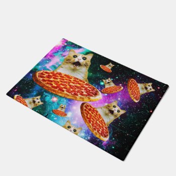 Funny Space Pizza Cat Doormat by jahwil at Zazzle