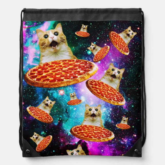 Funny space pizza cat  drawstring bag (Front)