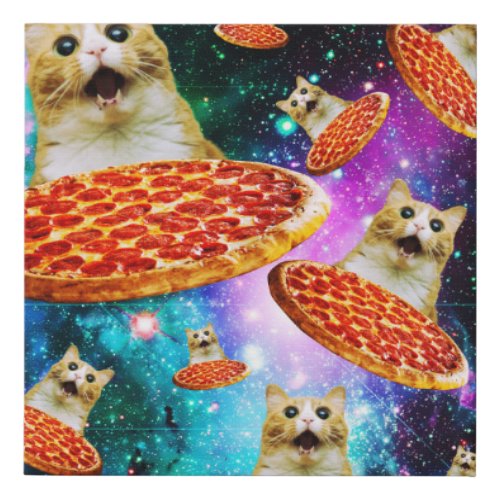 Funny space pizza cat faux canvas print