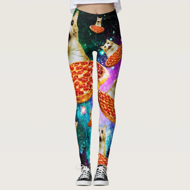 Funny space pizza cat leggings Zazzle