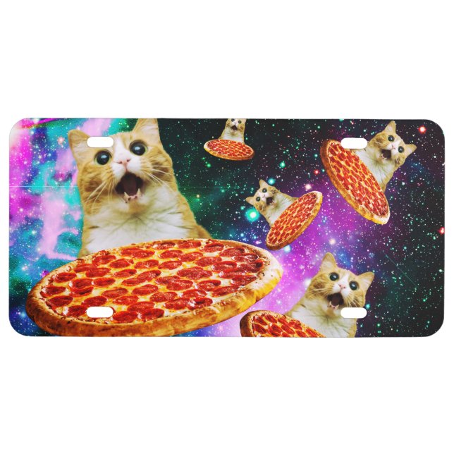 Funny space pizza cat license plate (Front)