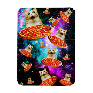 Funny space pizza cat magnet