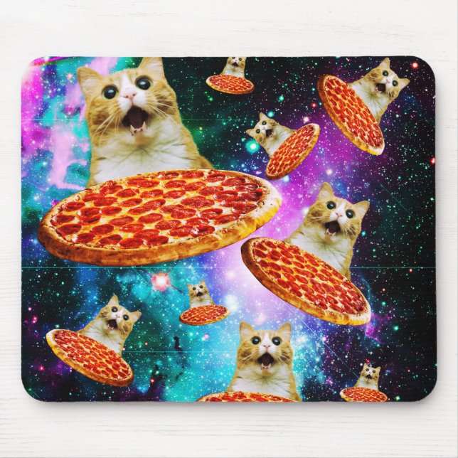 Funny space pizza cat mouse pad (Front)