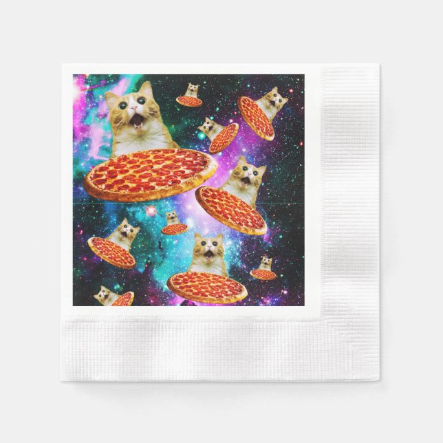 Funny space pizza cat napkins (Front)