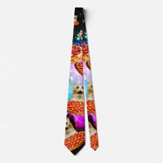 Funny space pizza cat  neck tie