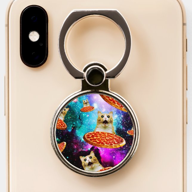 Funny space pizza cat phone ring stand (Close Up)