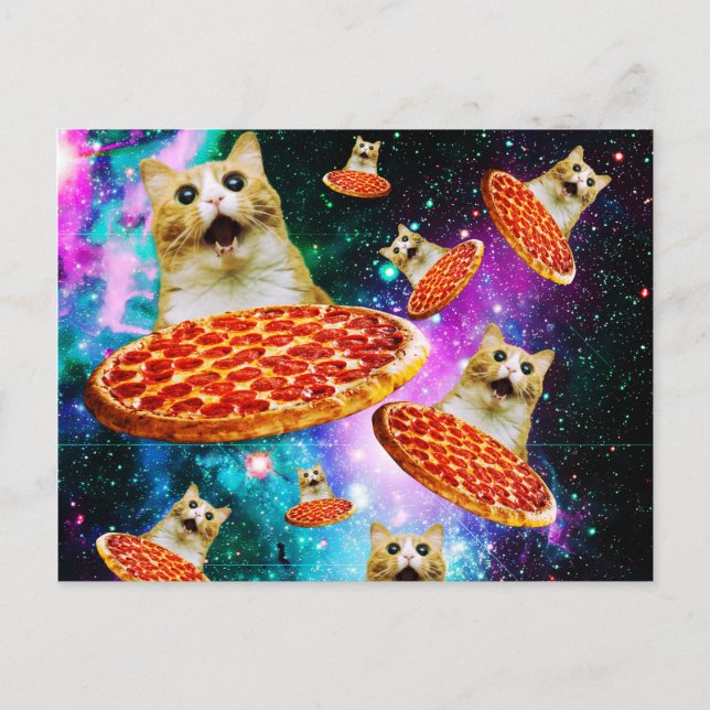 Funny space pizza cat postcard (Front)