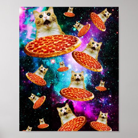 Funny Space Pizza Cat Poster