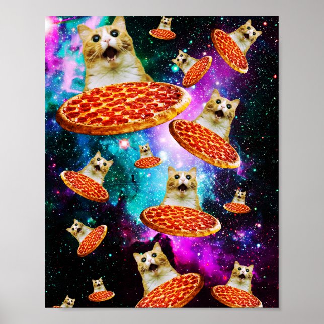Funny space pizza cat poster (Front)