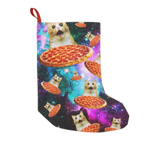 Funny space pizza cat small christmas stocking