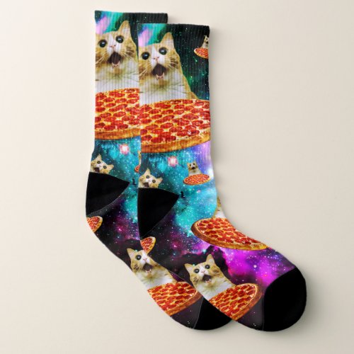 Funny space pizza cat socks