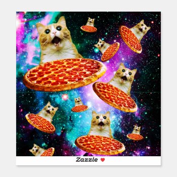 Funny Space Pizza Cat Sticker by jahwil at Zazzle