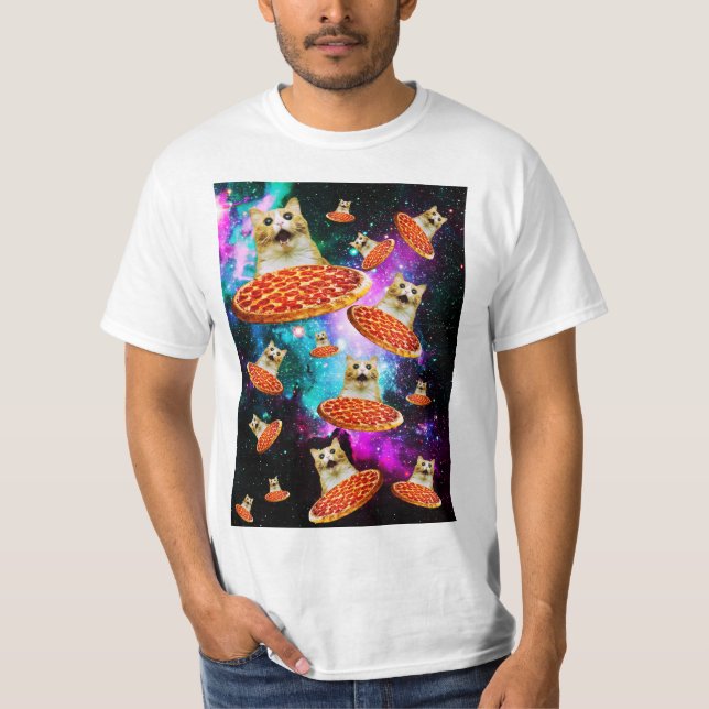 Funny space pizza cat T-Shirt (Front)