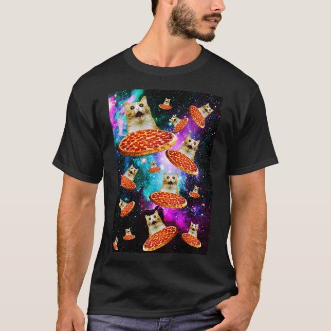 Funny space pizza cat T-Shirt (Front)
