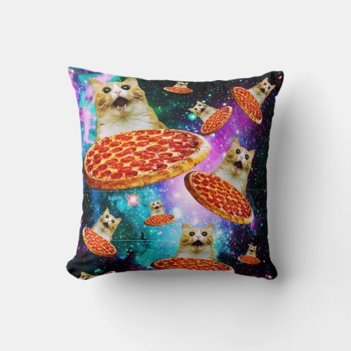 Funny space pizza cat throw pillow